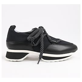 Pierre Hardy-Pierre Hardy Leather x Fabric Sneakers in Black x Navy, Size 37 EU-Black