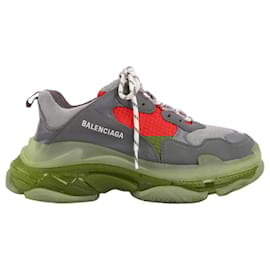 Balenciaga-Balenciaga Triple S Mesh x Leather Sneakers in Gray x Red 541624, Size 42 EU-Grey