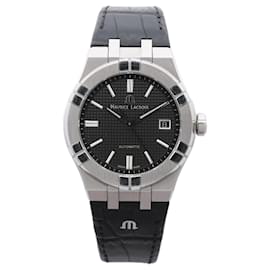 Autre Marque-Maurice Lacroix Aikon 39mm AI6007-SS002-330-1 AY36727 SS & Leather AT Black Dial Watch-Black