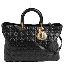 Dior-Christian Dior Lady Dior Large Cannage Leather 2Way Handbag in Black-Black