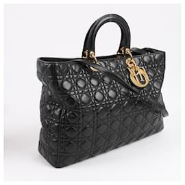 Dior-Christian Dior Lady Dior Large Cannage Leather 2Way Handbag in Black-Black