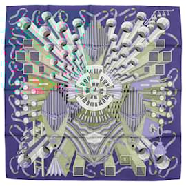 Hermès-Hermès Carré  90 "Point D'ORGUE Fermata" 100% Silk Scarf in Blue-Blue