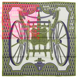 Hermès-Hermès Carré 90 "LES ROUES DE PHAETON" 100% Silk Scarf in Orange x Pink-Pink