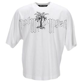 Camiseta oversized em algodão branco com ilustração do logo Palm Angels Branco Cru