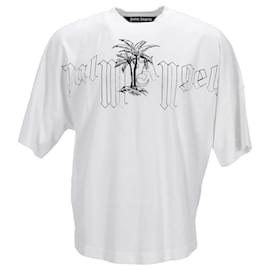 Palm Angels-T-shirt oversize en coton blanc avec illustration du logo Palm Angels-Blanc,Écru