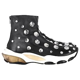 Valentino Garavani- Valentino Garavani Crystal-Embellished Sneakers in Black Leather-Black