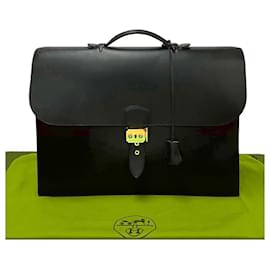 Hermès-Hermes Vintage Box Calf Business Bag Black-Black