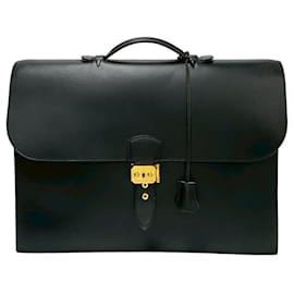 Hermès-Hermes Vintage Box Calf Business Bag Black-Black