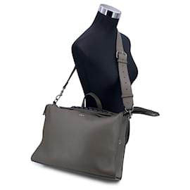 Fendi-Qbic Selleria Grey Leather Lui Satchel Briefcase with Strap-Grey