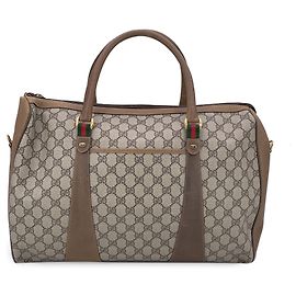 Gucci Vintage Beige GG Monogram Canvas Web Duffle Travel Bag Beige