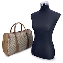 Gucci-Vintage Beige GG Monogram Canvas Web Duffle Travel Bag-Beige