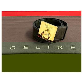 Céline-Celine Vintage Leather Logo Ring Belt-Green