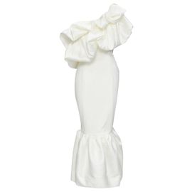Solace London Solace Tove Midi Polyester Rüschenschulter-Flatterkleid Weiß