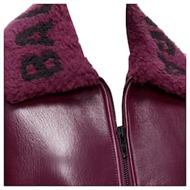Balenciaga-Balenciaga Demna Shearling Collar Cocoon Biker Bomber-Red,Dark red