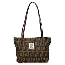 Fendi-Fendi Zucca Nylon Leather Tote Bag 16165-Brown