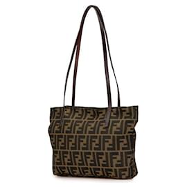 Fendi-Fendi Zucca Nylon Leather Tote Bag 16165-Brown