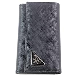 Prada-PRADA Saffiano Leather Key Holder Black-Black
