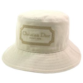 Christian Dior Chapeau seau en coton brodé logo Dior beige S Marron Beige