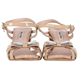 Miu Miu-Miu Miu Bow Detail Ankle Strap Crystal Heel Sandals in Nude Patent Leather-Brown,Flesh