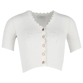 Sandro-Sandro Cecil Scalloped Short-Sleeve Cardigan in White Cotton-White