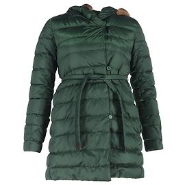Max Mara Belted Fur Trim Down Jacket in Green Polyamide Green Olive green