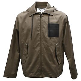 Giacca con cappuccio zip in cotone marrone con logo in rilievo Loewe Marrone