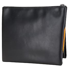 Valentino Garavani-Valentino V Logo Leather Clutch Bag-Black
