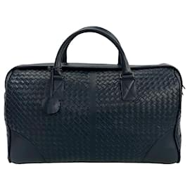 Bottega Veneta-Bottega Veneta Leather Boston Bag Navy-Blue
