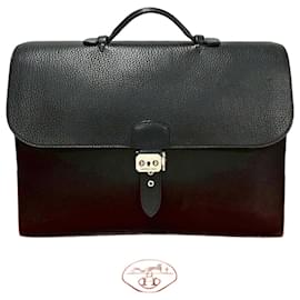 Hermès-Hermes Fjord Sac a Depeche 41 Briefcase Black-Black