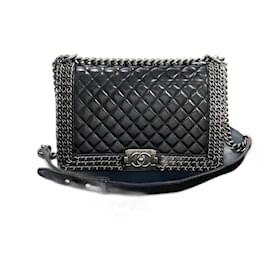 Chanel-Chanel Boy Leather Chain Shoulder Bag-Black