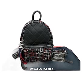 Chanel-Chanel Tweed Nylon Backpack Black Red-Black