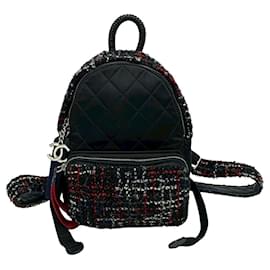 Chanel-Chanel Tweed Nylon Backpack Black Red-Black