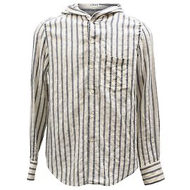 Camisa com capuz listrada Loewe Anagram em algodão branco e azul Branco