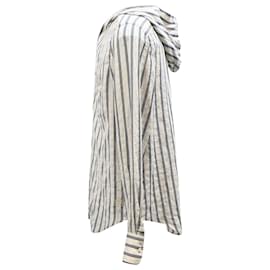Loewe- Loewe Anagram Striped Hooded Shirt in White and Blue Cotton-White