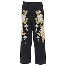 Gucci-Gucci wool chrysanthemum floral embroidery wide leg trousers-Black
