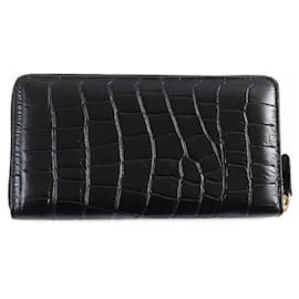 Prada-ETTINGER Crocodile-embossed Leather Zip Wallet-Black