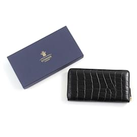 Prada-ETTINGER Crocodile-embossed Leather Zip Wallet-Black