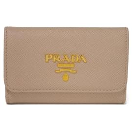 Prada-Prada Saffiano Leather Key Holder 1PG004-Brown,Beige
