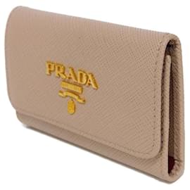 Prada-Prada Saffiano Leather Key Holder 1PG004-Brown,Beige