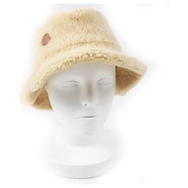 Hermès-HERMES Leather Bucket Hat Beige 57 Women-Brown,Beige