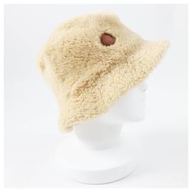 Hermès-HERMES Leather Bucket Hat Beige 57 Women-Brown,Beige