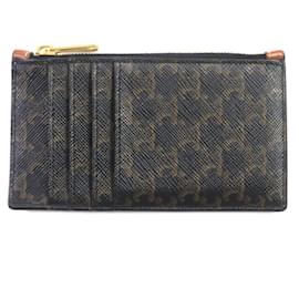 Céline-Celine Triomphe Leather Card Holder-Brown