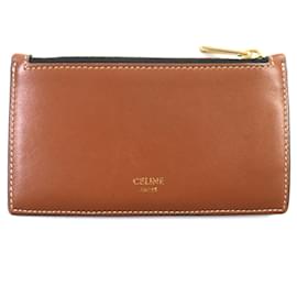 Céline-Celine Triomphe Leather Card Holder-Brown