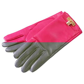 Hermès-Hermes Lamb Leather Kelly Metal Gloves Pink-Pink