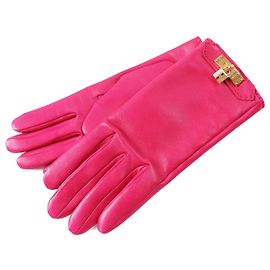 Hermès Luvas de couro de cordeiro Kelly em metal Hermes rosa Rosa