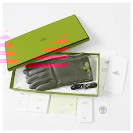 Hermès-Hermes Lamb Leather Kelly Metal Gloves Pink-Pink