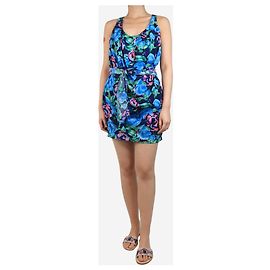 Acne Blaues ärmelloses Mini-Kleid mit Blumenmuster - Größe UK 8 Blau