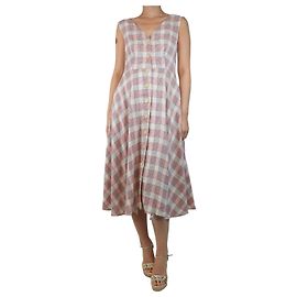 Veronica Beard Creme-rote karierte Midi-Kleid - Größe UK 12 Roh