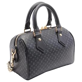 Louis Vuitton-Louis Vuitton Black Embossed Calfskin Nanogram Speedy Bandouliere 25-Black