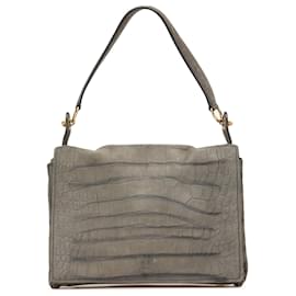 Yves Saint Laurent-Yves Saint Laurent Gray Croc Embossed Nubuck Catwalk Shoulder Bag-Brown